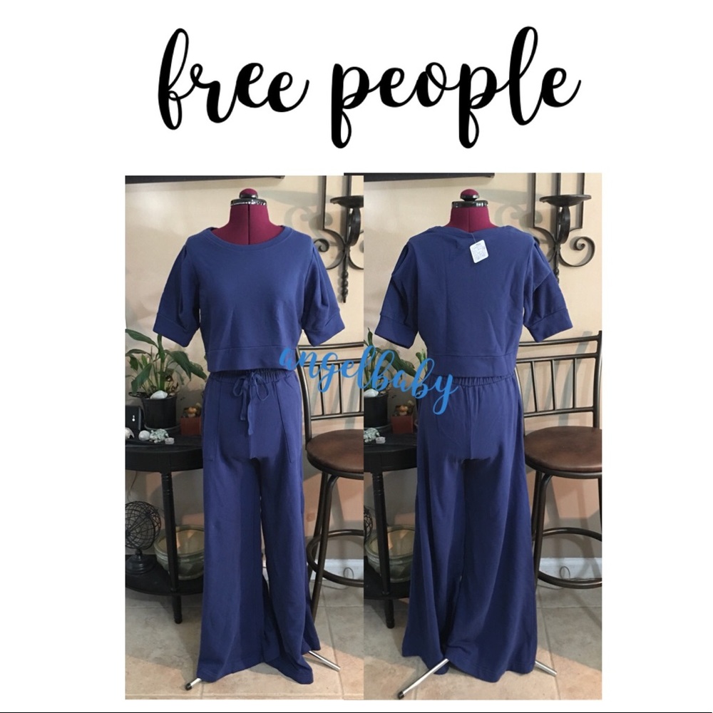HP 💙 Free People Beach Wide Leg Pants and Crop Top Set in Navy! - Picture 3 of 16